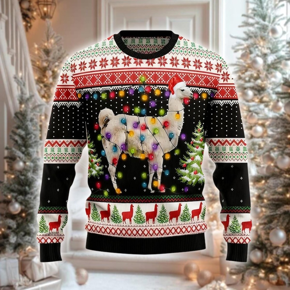 Funny Llama Christmas Lights Ugly Sweater Festive Holiday Party Alpaca Gift
