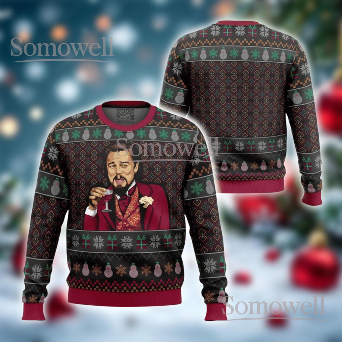 Leonardo Dicaprio Cheers Meme Ugly Christmas Sweater Funny Movie Holiday Jumper