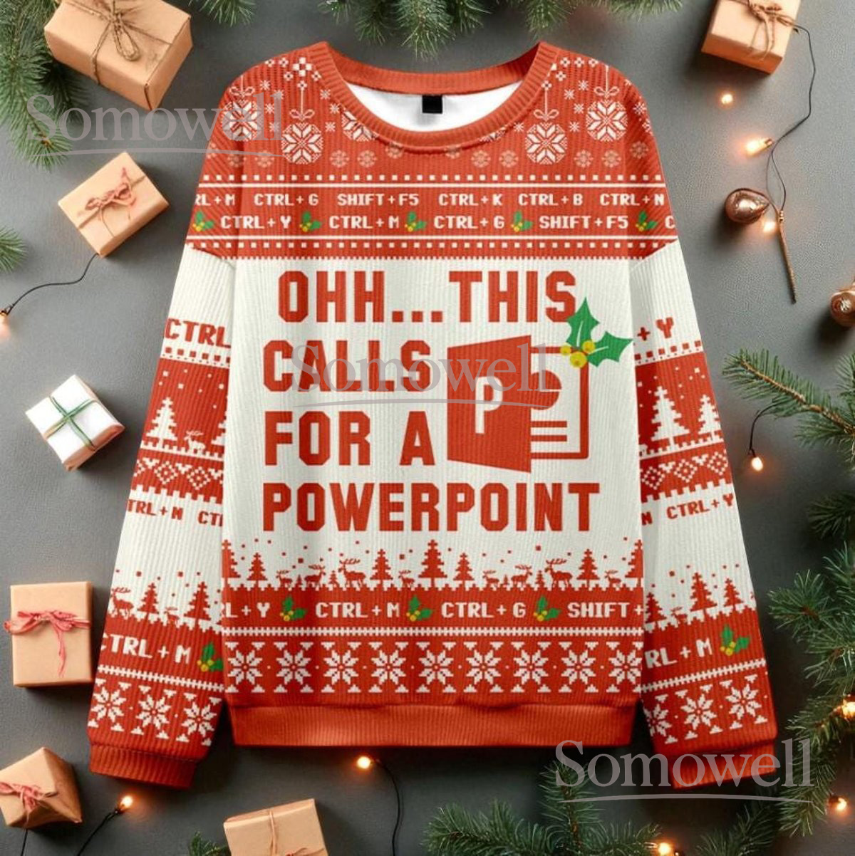 PowerPoint Christmas Red Ugly Sweater Funny Office Holiday Knit Jumper