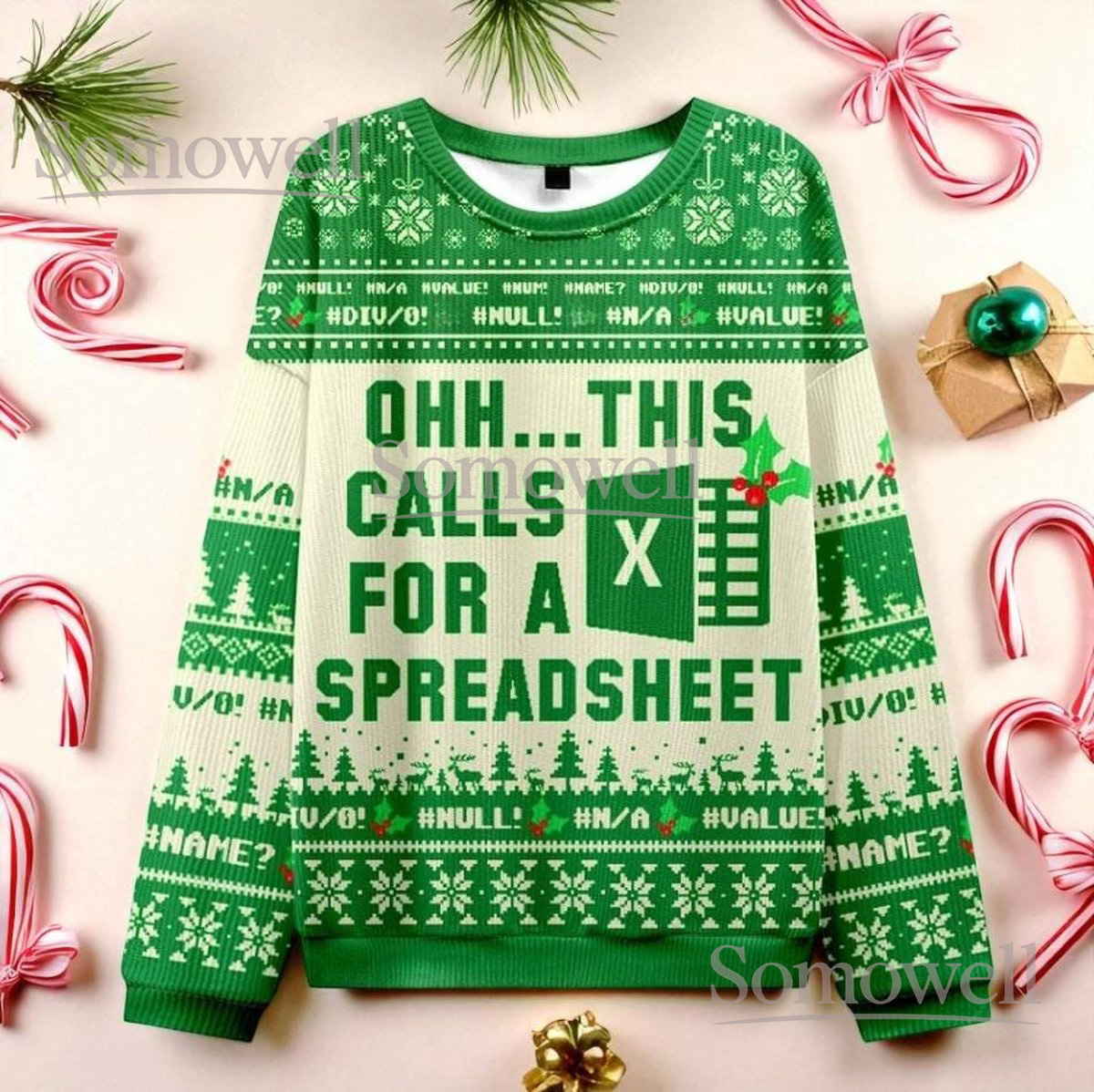 Spreadsheet Excel Christmas Green Ugly Sweater Funny Office Holiday Knit Jumper