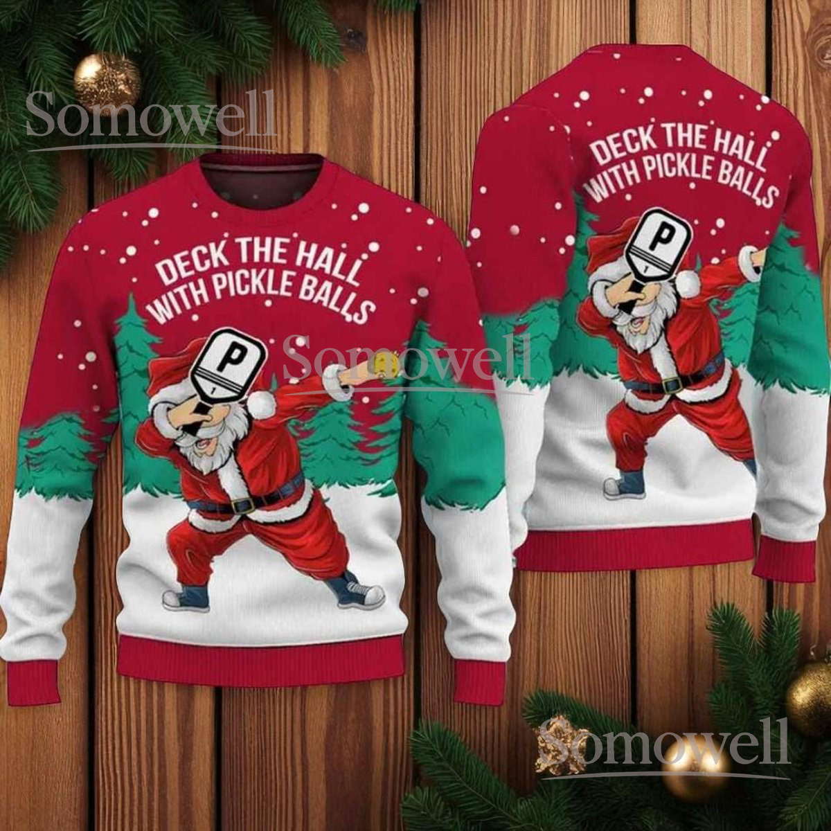 Pickleball Santa Christmas Red Ugly Sweater Funny Sport Holiday Knit Jumper