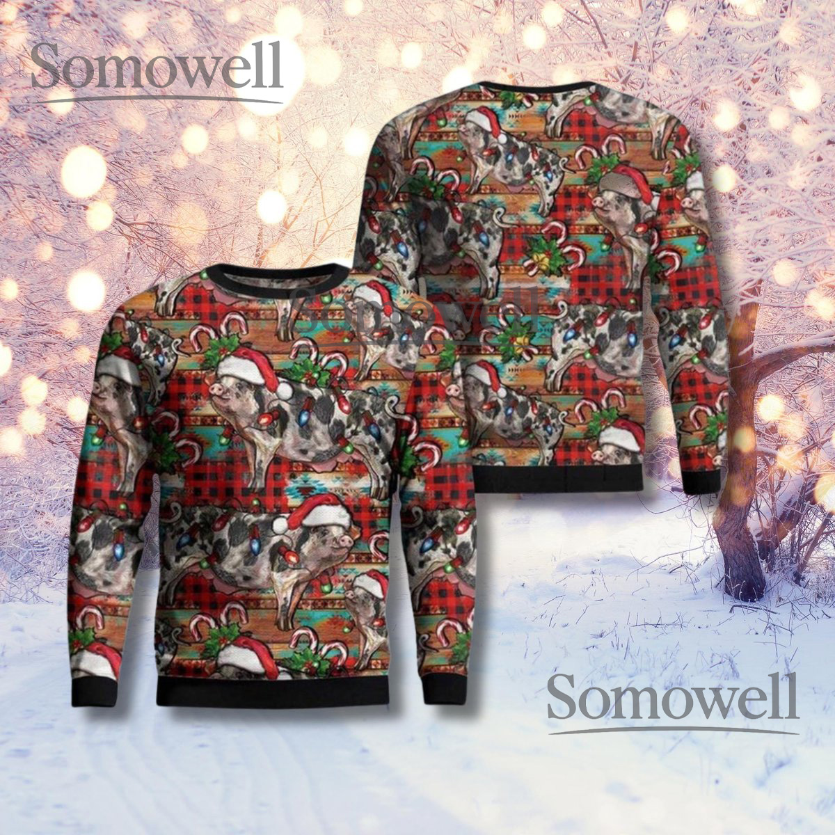 Funny Pig Christmas Sweater Farm Animal Ugly Holiday Pullover