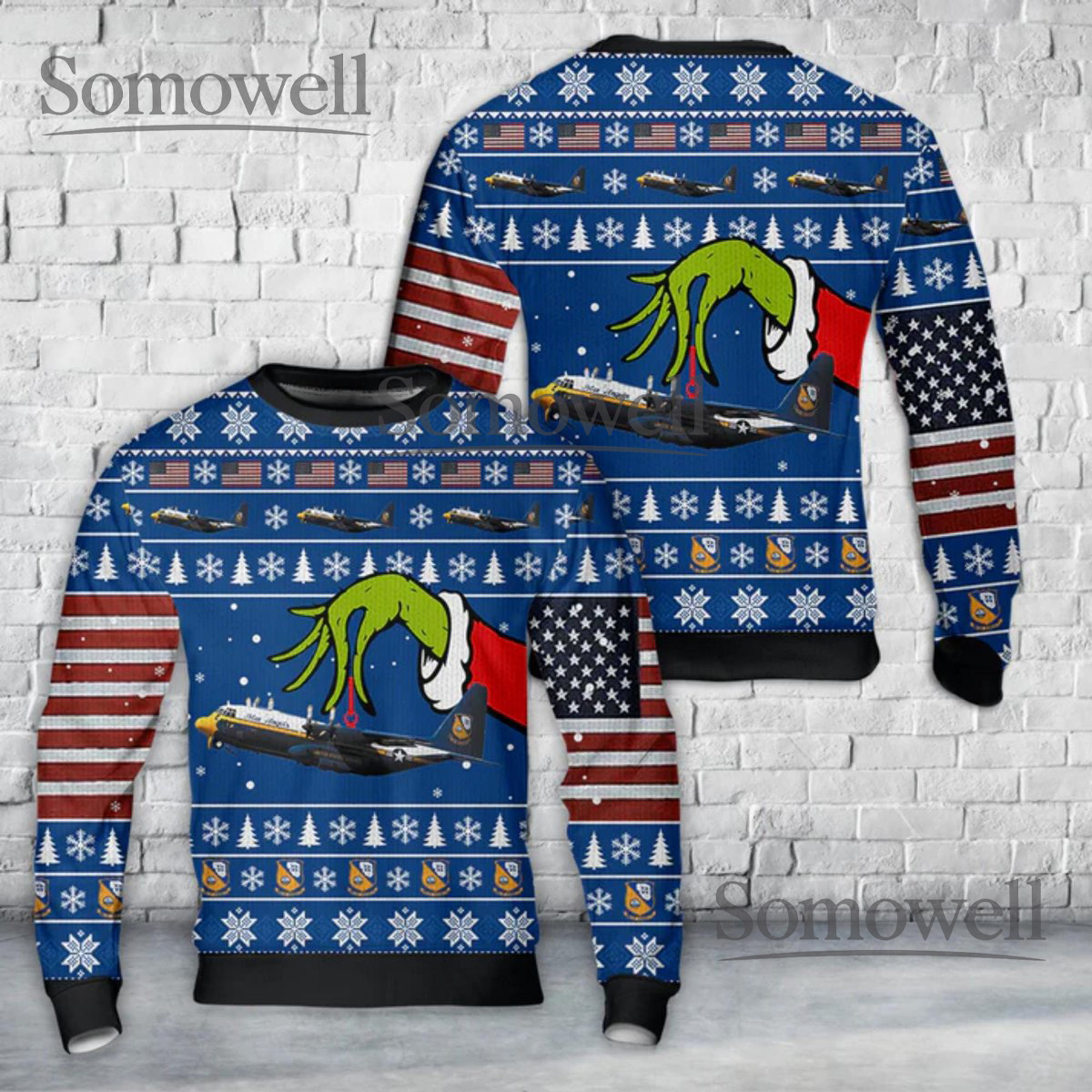 Funny Santa Airplane Ugly Christmas Sweater Aviation Holiday Crewneck