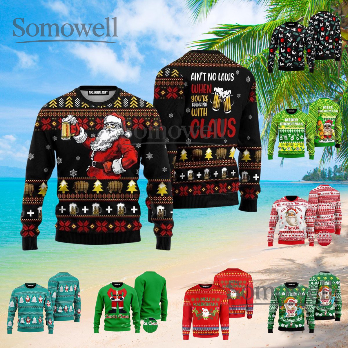 Santa Claus Holding Mug Christmas Sweater Funny Holiday Knit Design