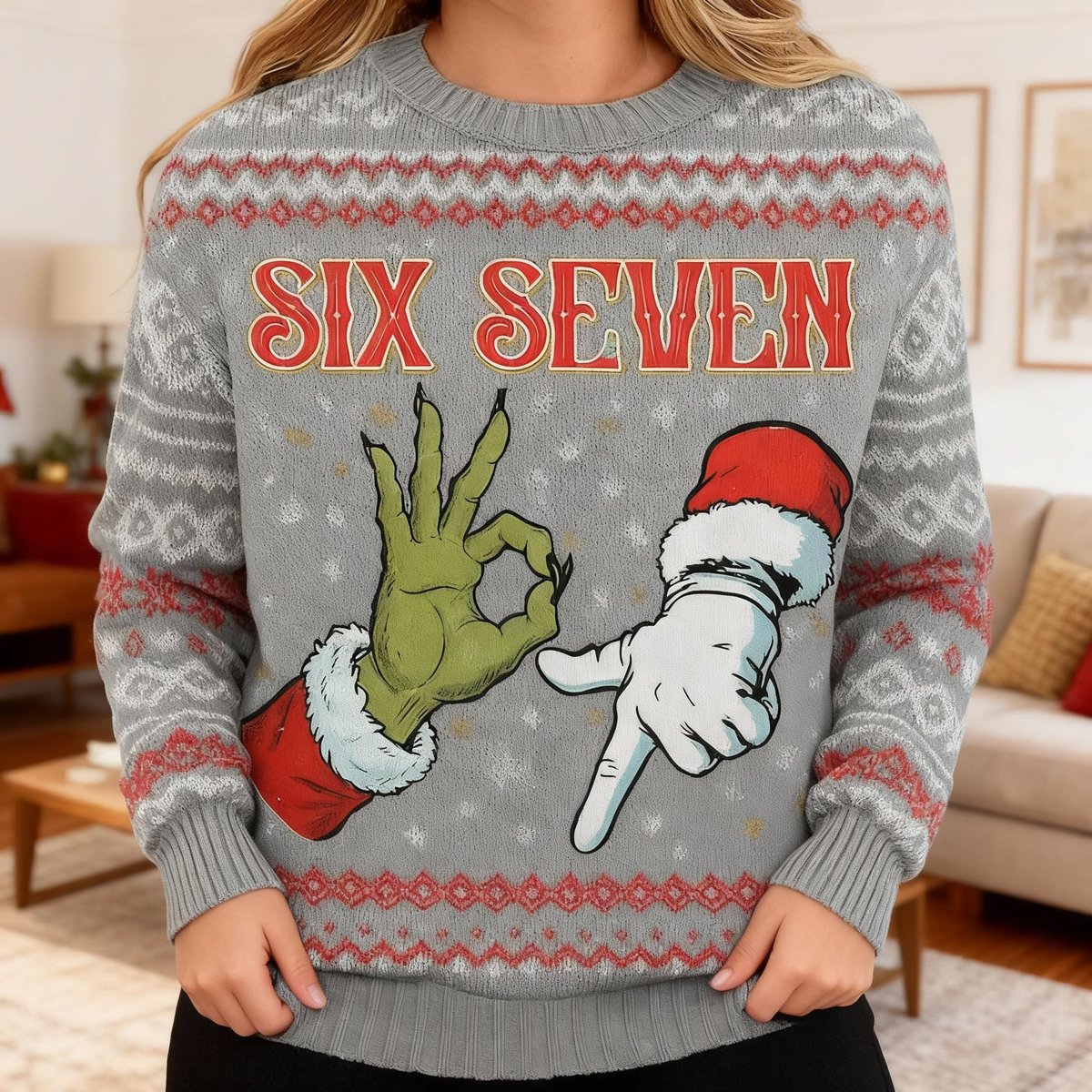 Funny Green Monster Hand Sign Ugly Sweater Christmas Parody Holiday Gift