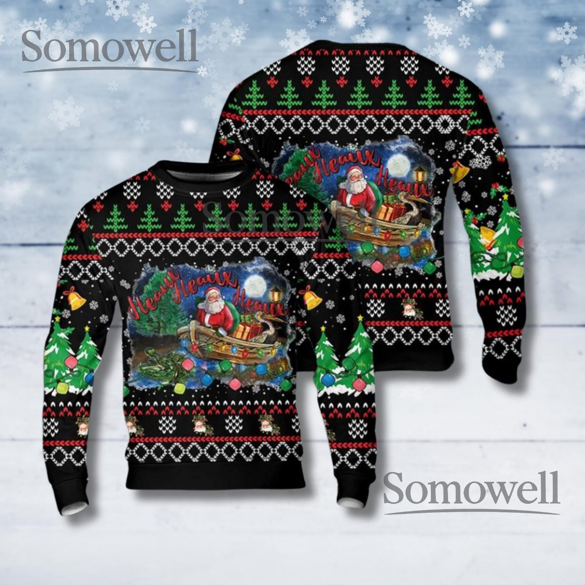 Funny Santa Ugly Christmas Sweater Merry Heaux Holiday Lights Tree Pullover Gift