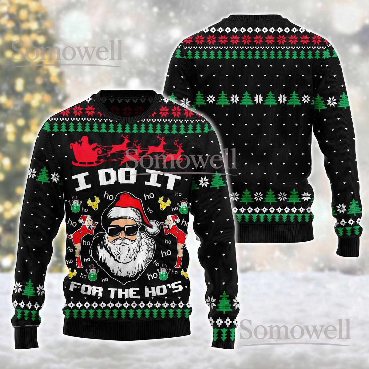 Santa Black Christmas Ugly Sweater I Do It For The Ho’s Holiday Knit Jumper Funny Party Gift