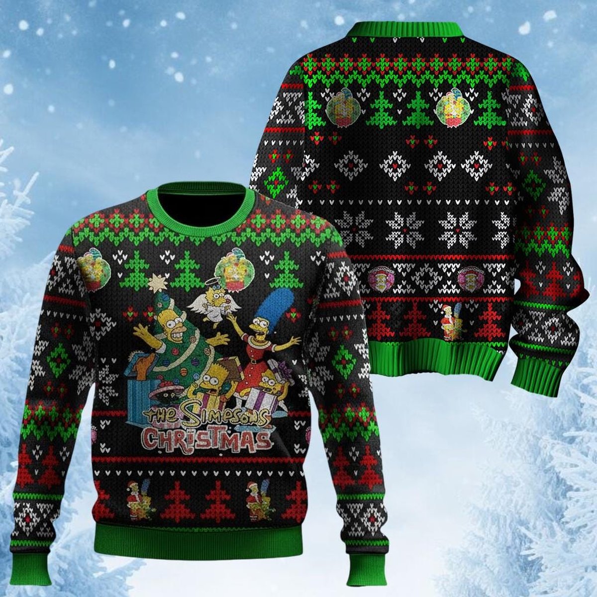 The Simpsons Family Funny Christmas Sweater Black Green Knit