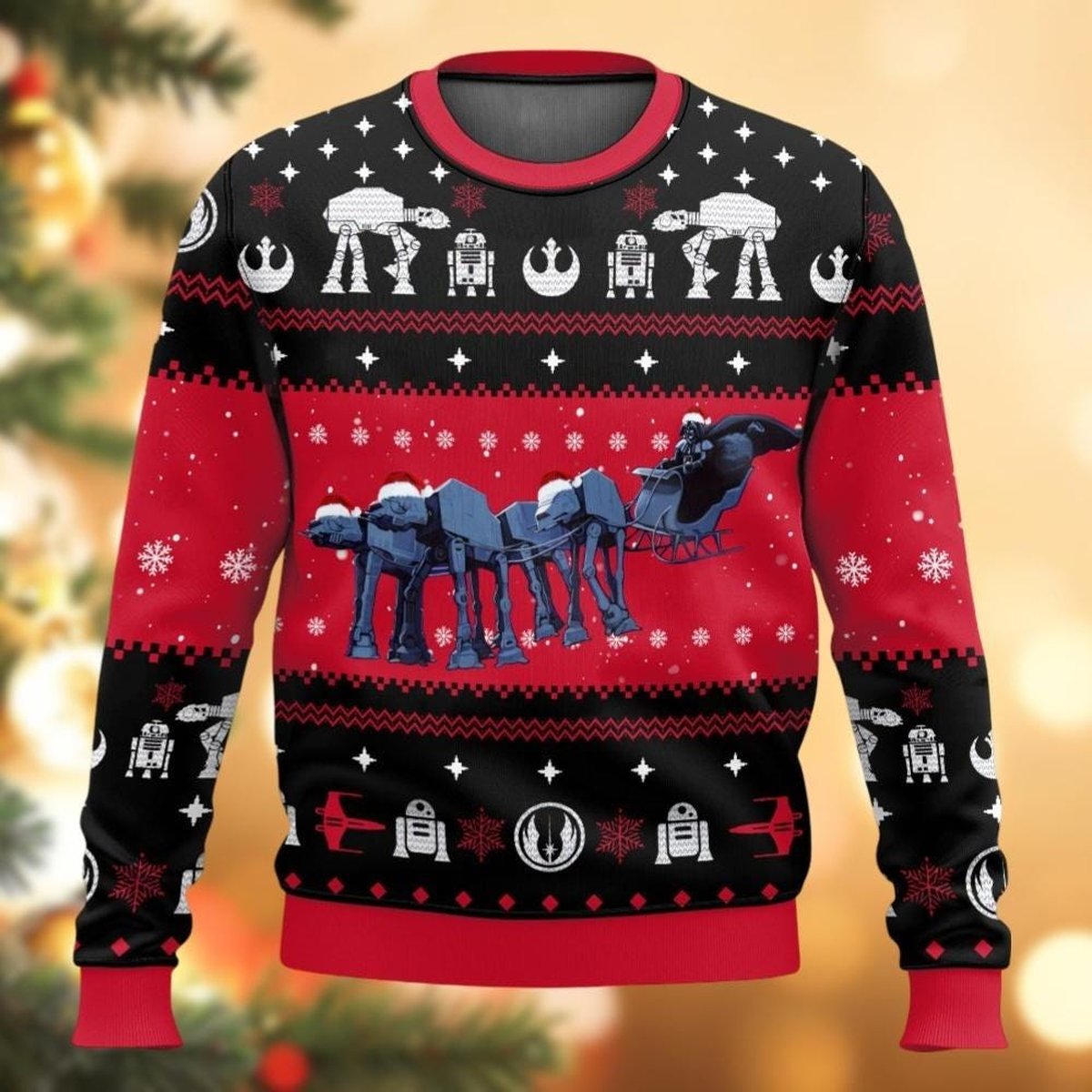 Star Wars Darth Vader Sleigh Christmas Red Ugly Sweater Holiday AT-AT Parade Knit Jumper