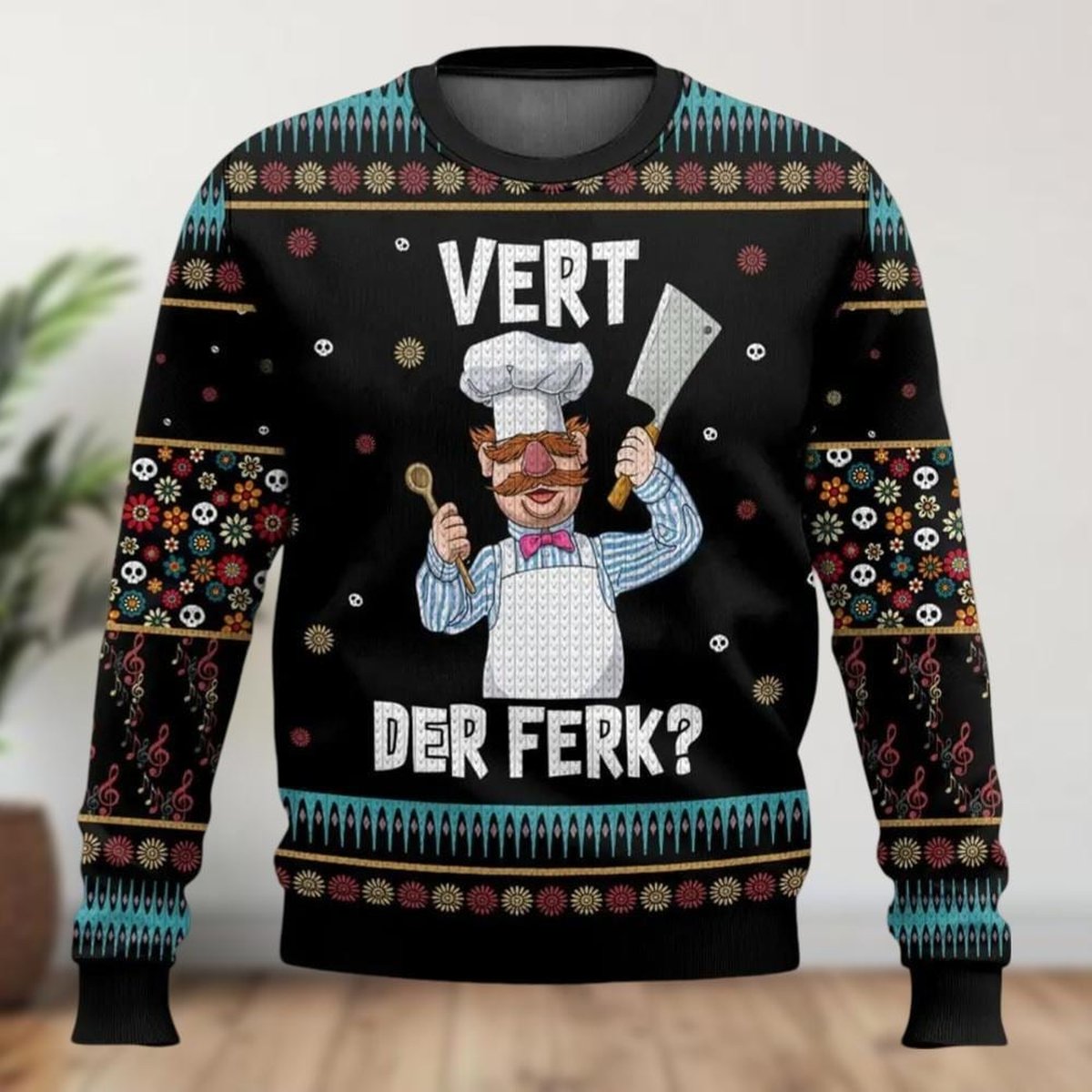 Swedish Chef Vert Der Ferk Ugly Christmas Sweater Funny Muppet Holiday Knit Jumper