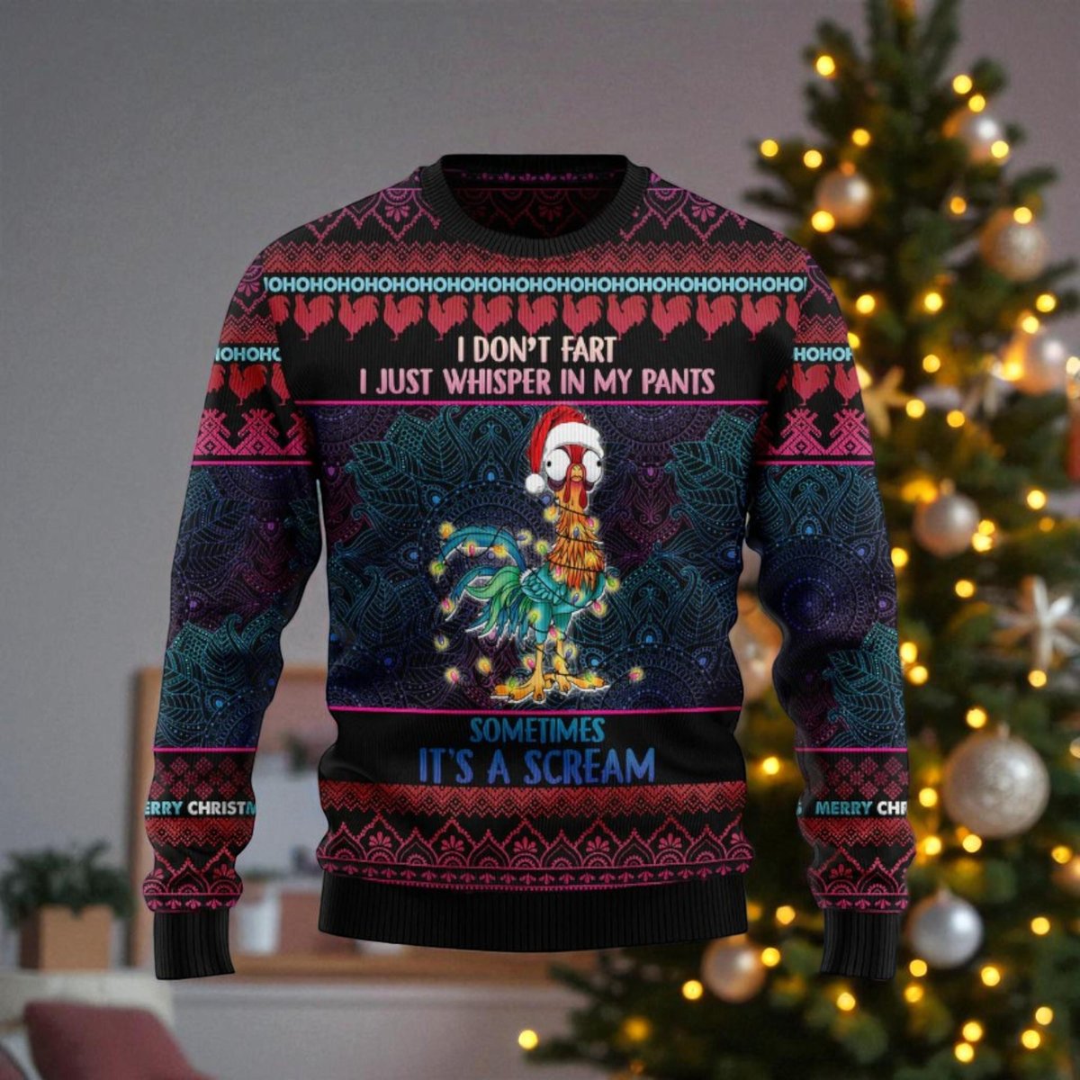 Funny Chick Whisper Black Ugly Christmas Sweater I Don’t Fart Humor Holiday Knit Jumper