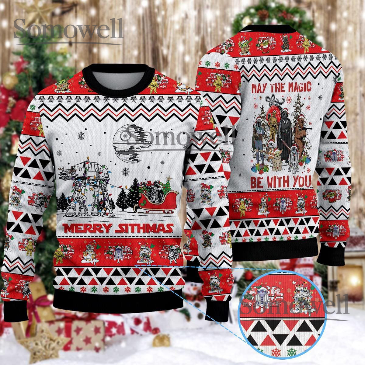 Merry Sithmas Red White Ugly Christmas Sweater Star Wars Galactic Empire Holiday Knit Jumper