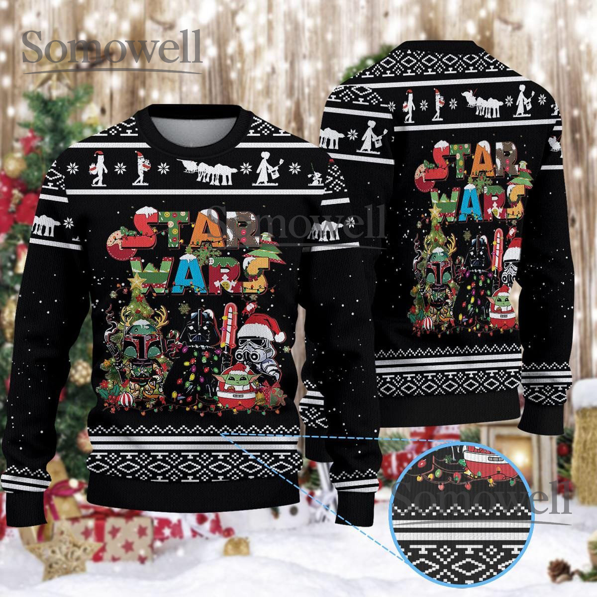 Star Wars Black Ugly Christmas Sweater Galactic Holiday Funny Movie Knit Jumper