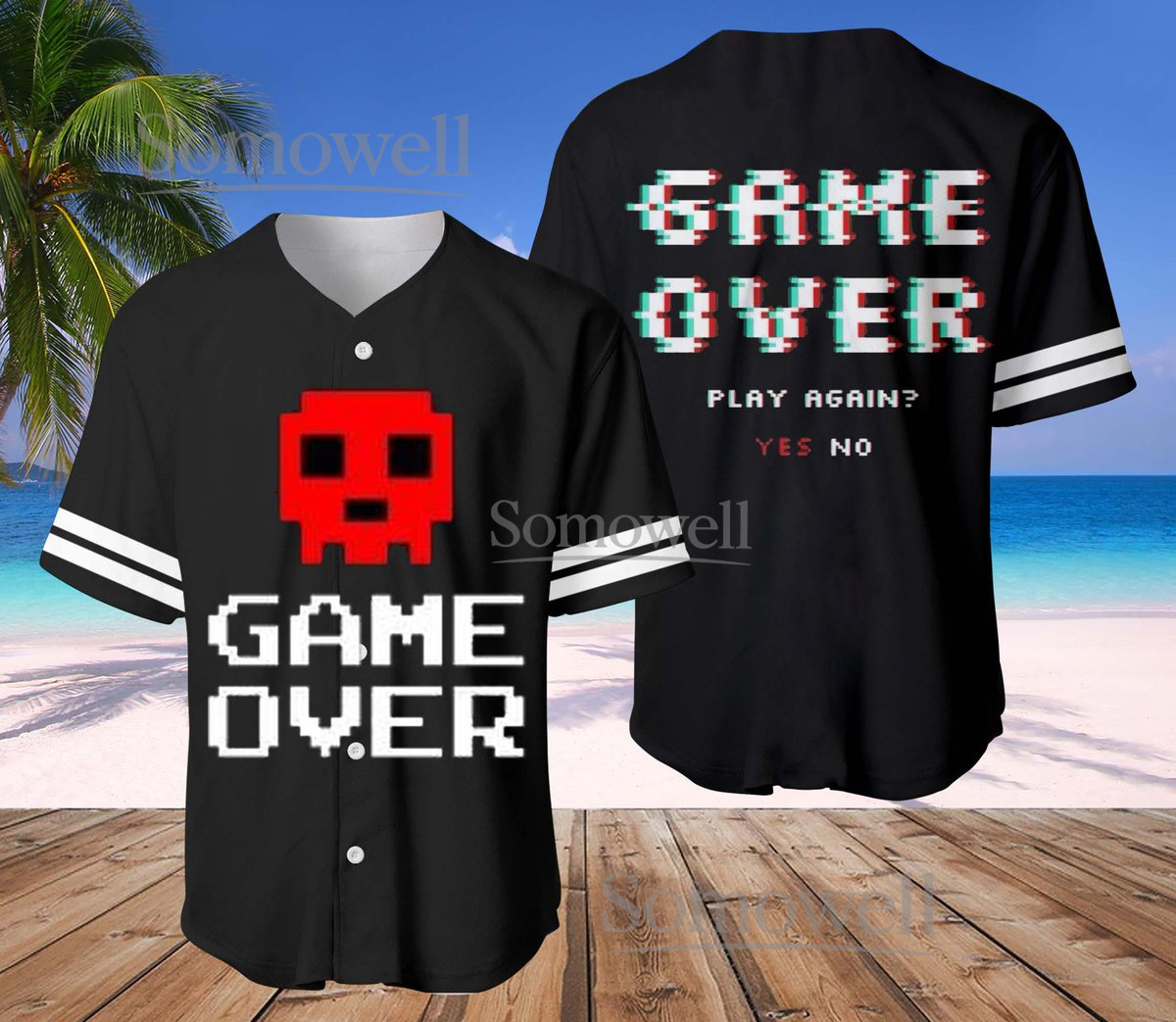 Game Over Baseball Jersey Pixel Art Retro Gamer Style Available in Multiple Colors