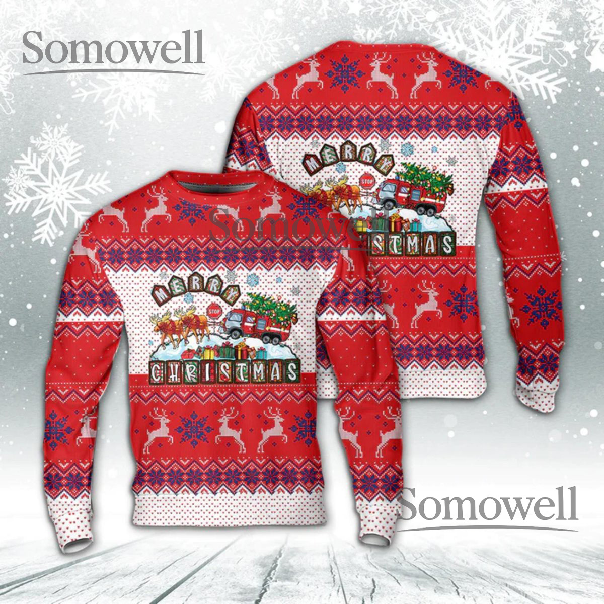 Garbage Truck Christmas Sweater Sanitation Worker Holiday Reindeer Print