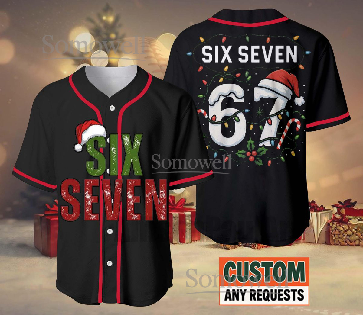 Six Seven Christmas Baseball Jersey Red Green Edition Available in Multiple Colors