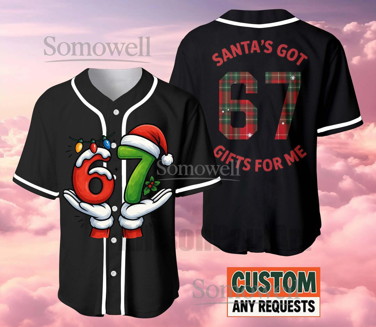 Six Seven Christmas Baseball Jersey Santa Gift Edition Available in Multiple Colors