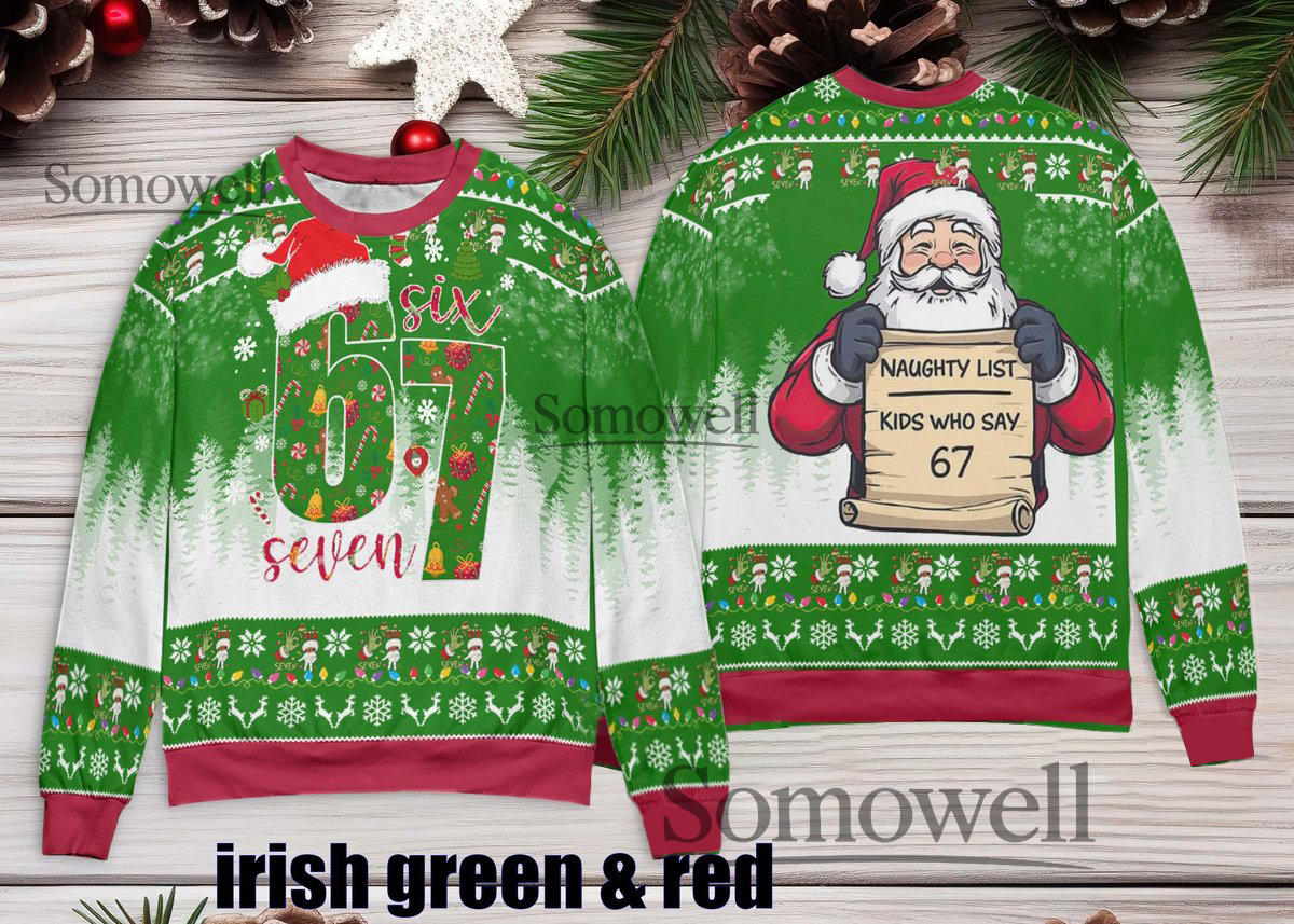 Six Seven Santa Naughty List Kids Ugly Christmas Sweater Irish Green Red Funny Edition Multi Color Edition