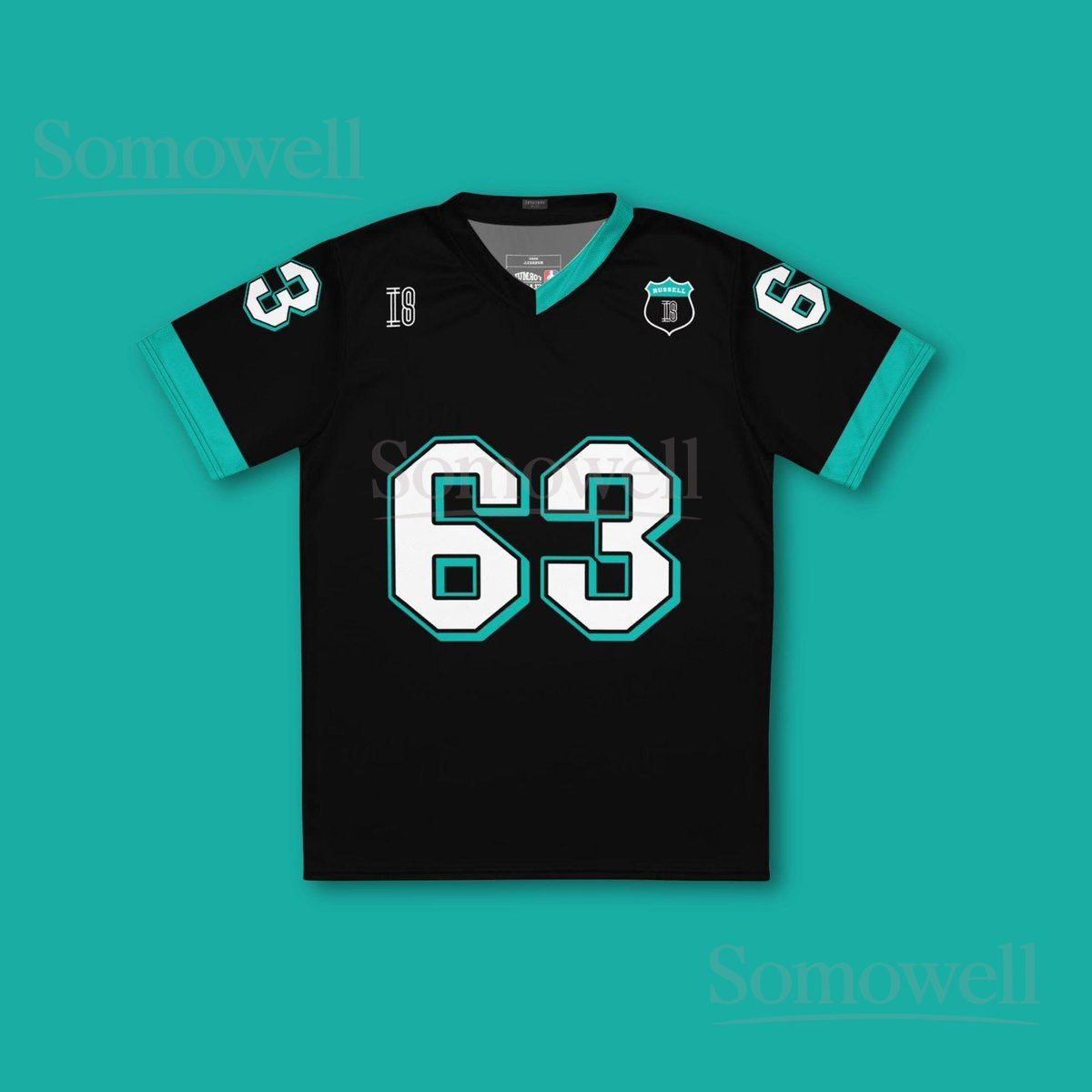 Custom George Russell Mercedes F1 Football Jersey Shirt for Racing Fans Black and Teal Recycled Polyester Formula One Outfit