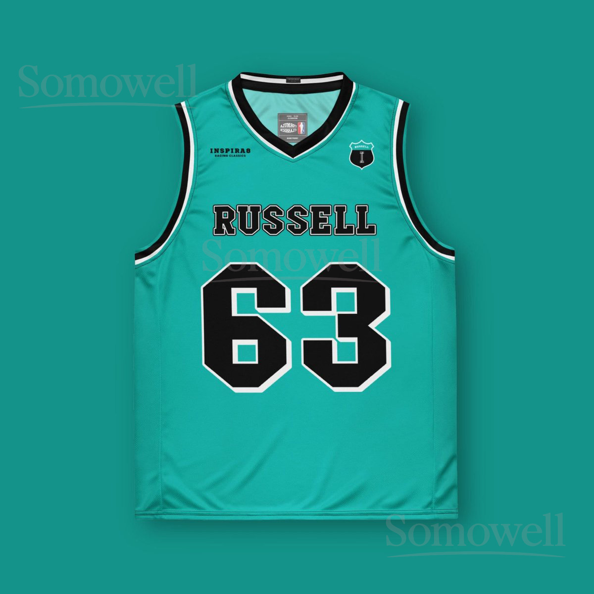 Custom George Russell Mercedes F1 Basketball Jersey Shirt for Fans Turquoise and Black Tank Top Made from Recycled Polyester