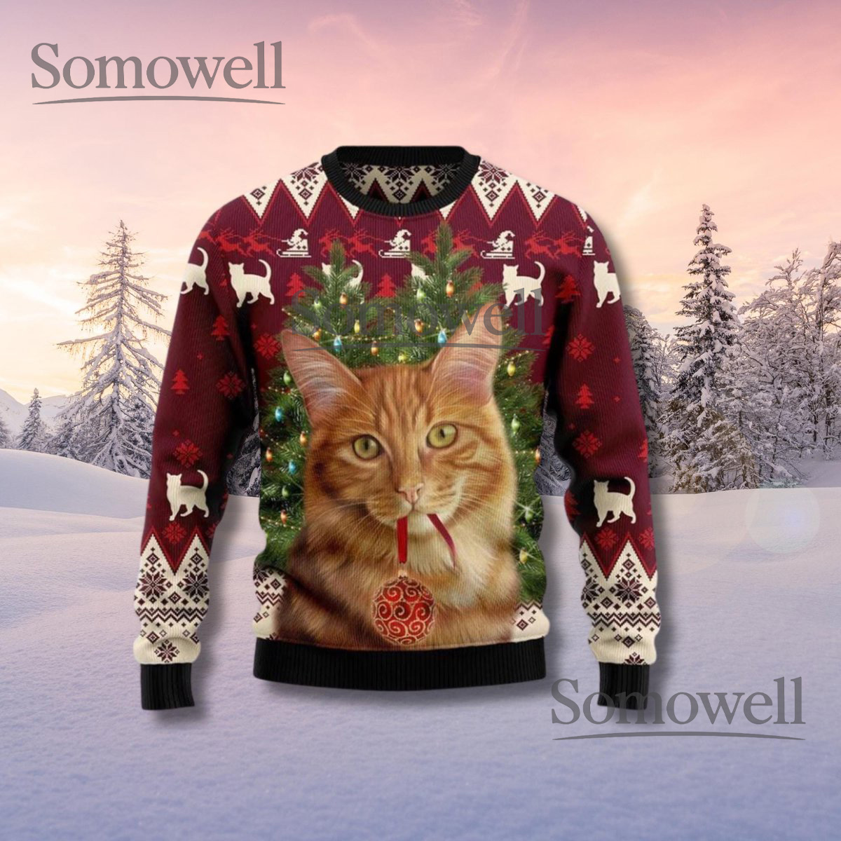 Ginger Tabby Cat Christmas Sweater Funny Holiday Pullover