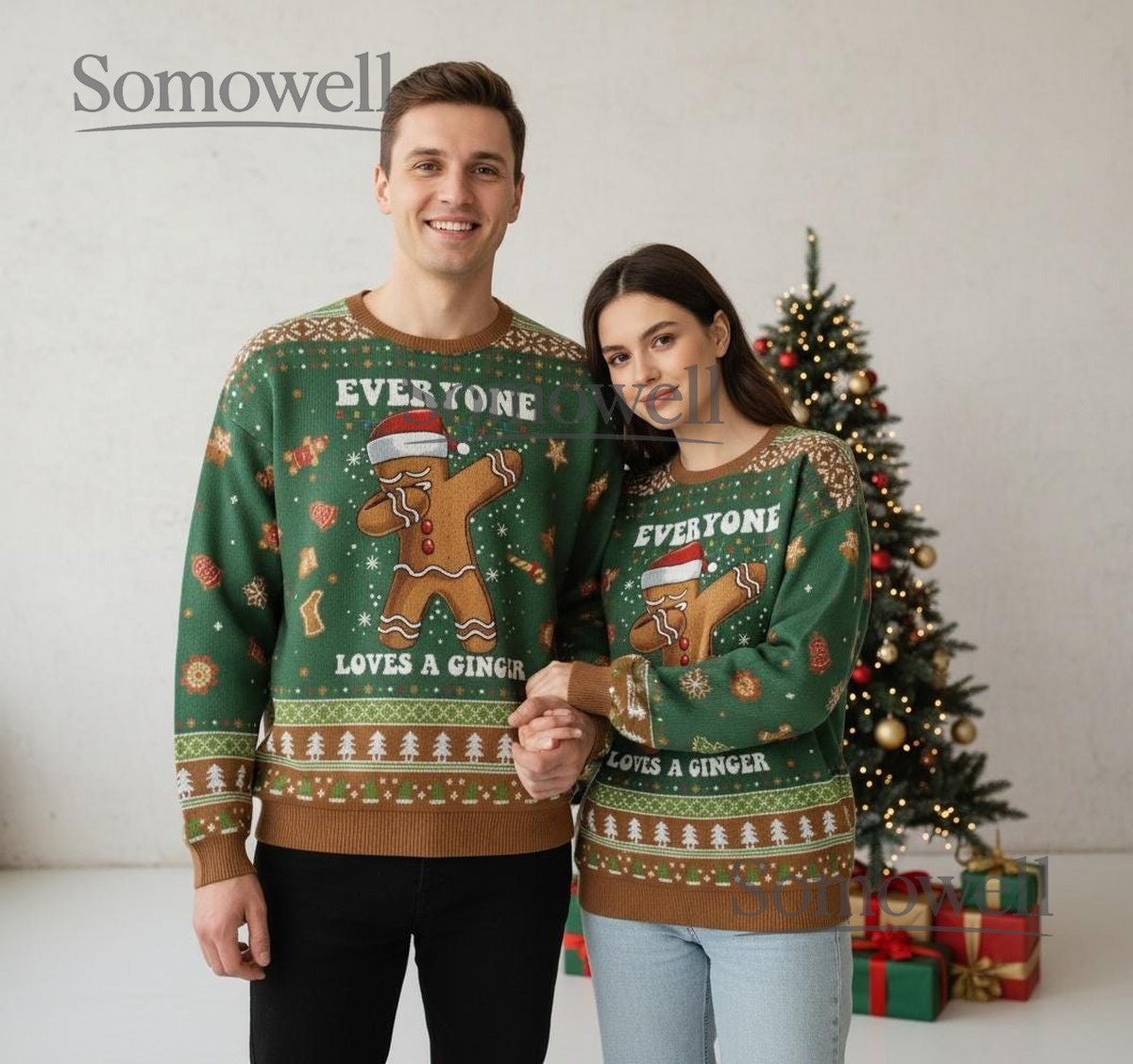 Funny Gingerbread Dabbing Green Holiday Christmas Ugly Sweater