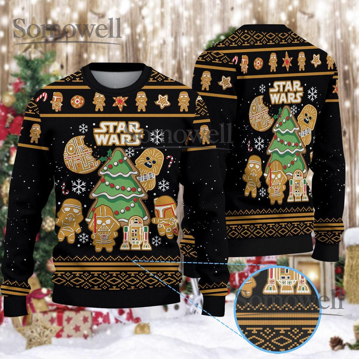Star Wars Gingerbread Cookies Black Ugly Christmas Sweater Galactic Holiday Knit Jumper