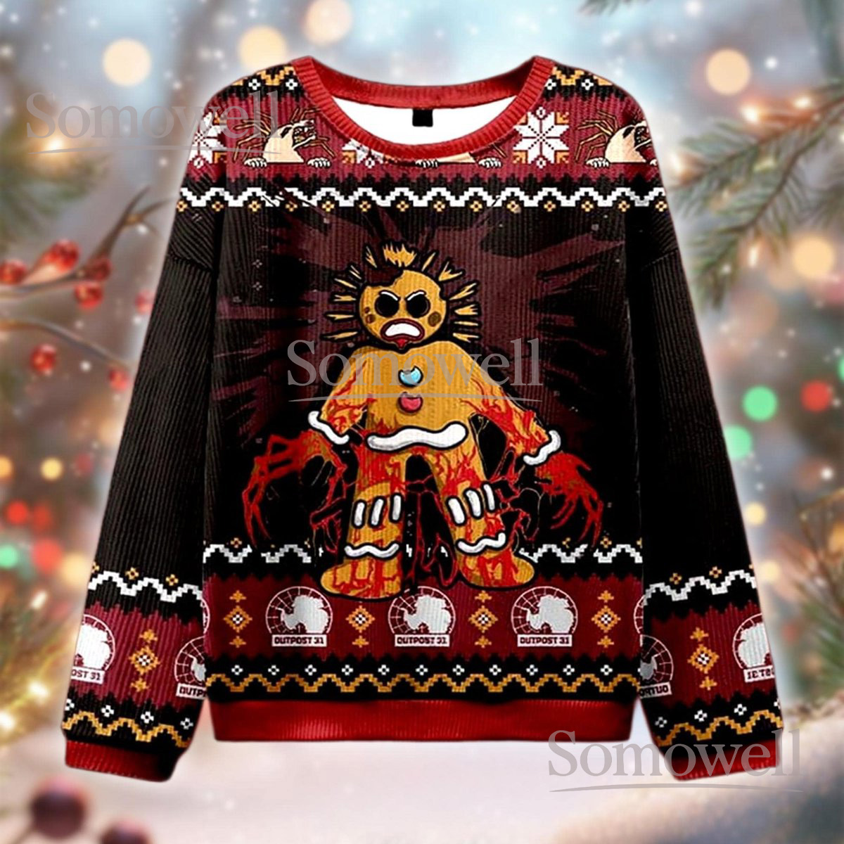 Gingerbread Monster Red Christmas Ugly Sweater Holiday Knit Jumper Funny Horror Cookie Design
