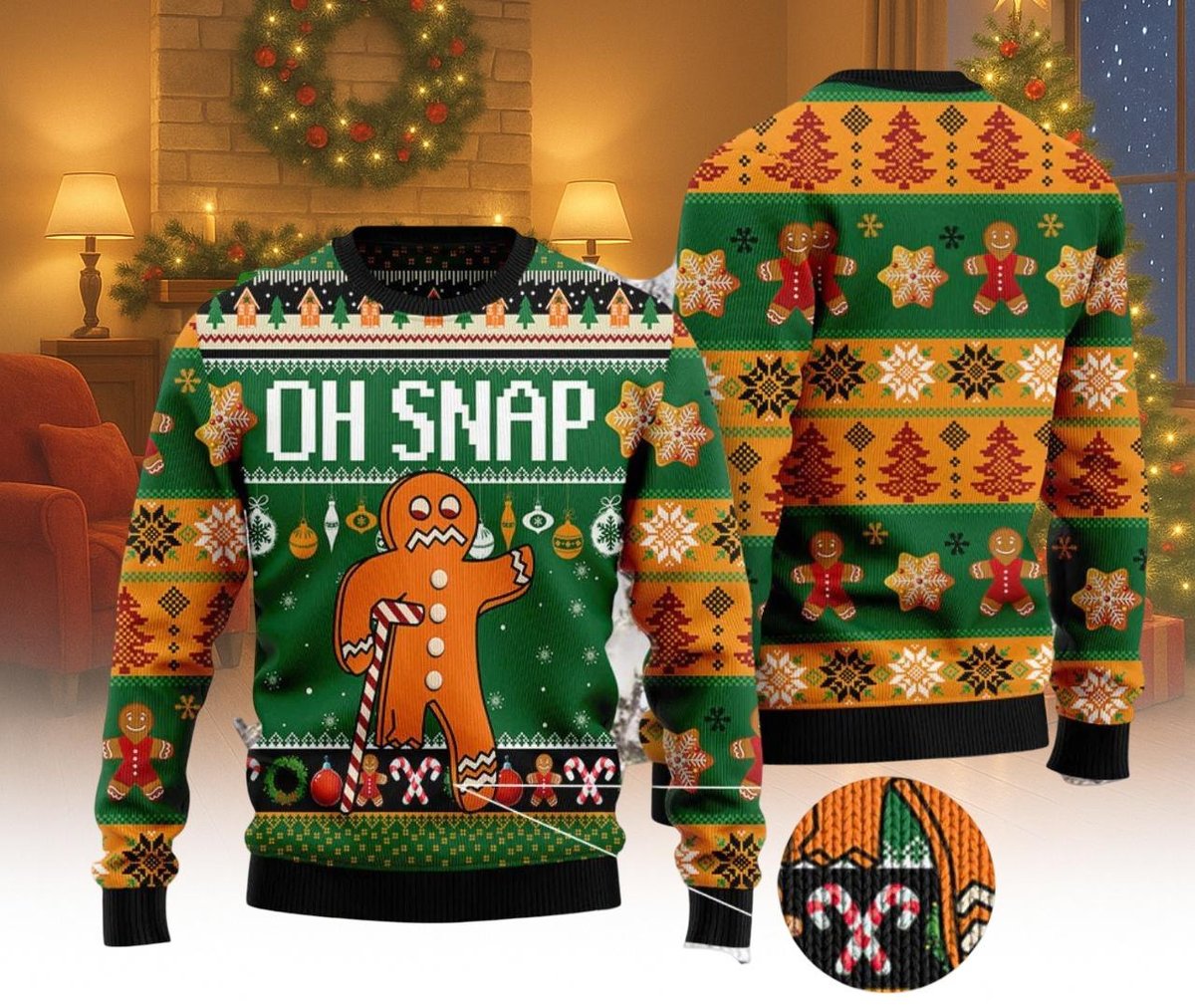 Oh Snap Gingerbread Man Ugly Christmas Sweater Funny Cookie Holiday Knit Jumper