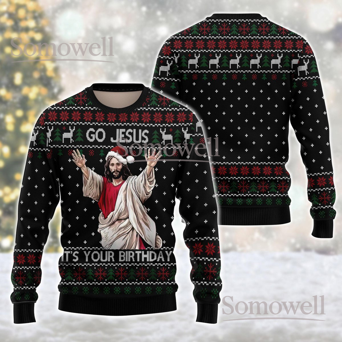 Go Jesus Black Christmas Ugly Sweater It’s Your Birthday Holiday Knit Jumper Funny Religious Gift