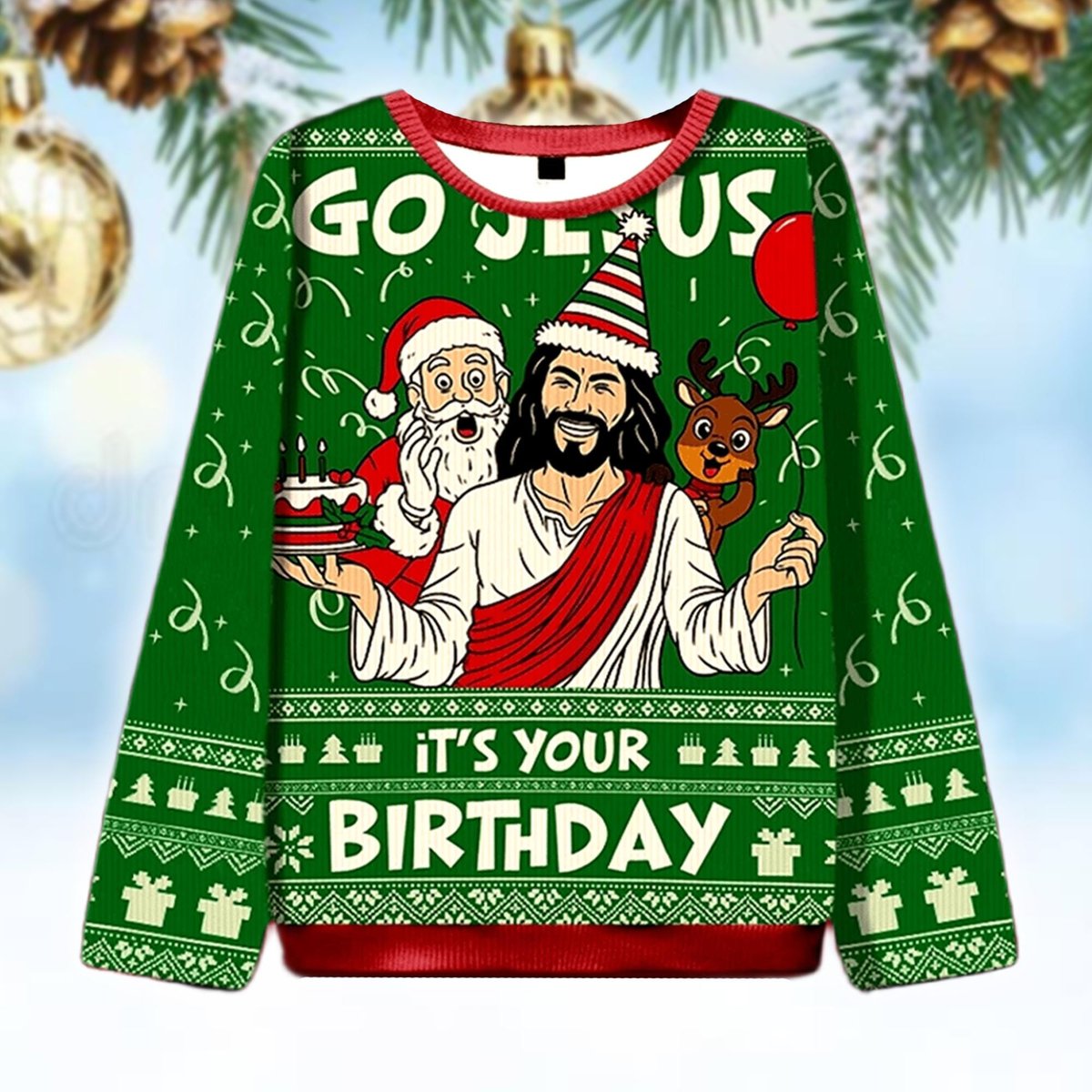 Go Jesus Its Your Birthday Ugly Sweater Funny Religious Christmas Party Outfit