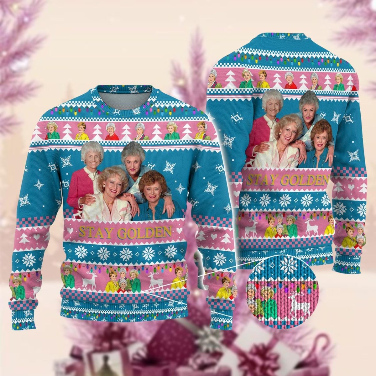 Golden Girls Blue Christmas Ugly Sweater Retro 80s TV Show Holiday Knit Jumper