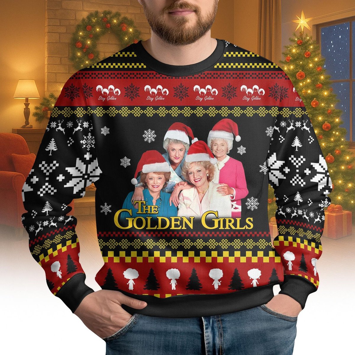 The Golden Girls Ugly Christmas Sweater Funny TV Show Vintage Holiday Knit Jumper