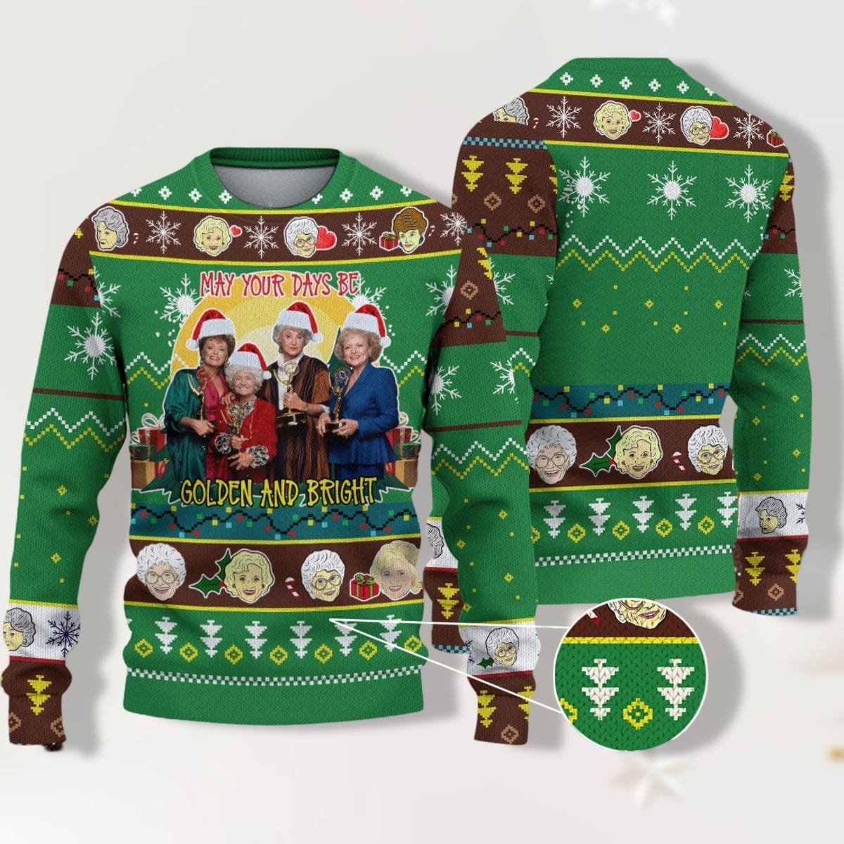 Golden Girls May Your Days Be Golden and Bright Funny Christmas Ugly Sweater Green Jumper