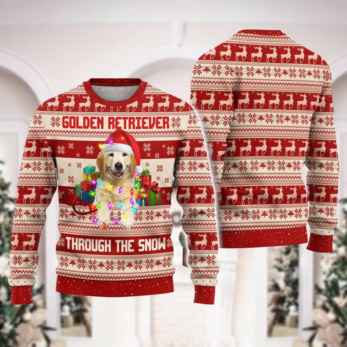 Golden Retriever Dog Ugly Christmas Sweater Pet Lover Holiday Gift