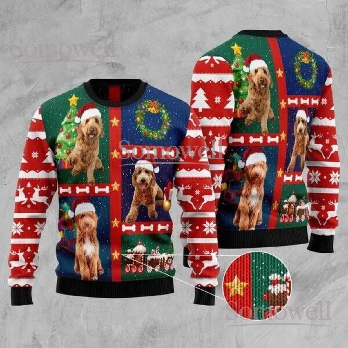 Goldendoodle Red Christmas Ugly Sweater Holiday Knit Jumper Funny Dog Lover Gift