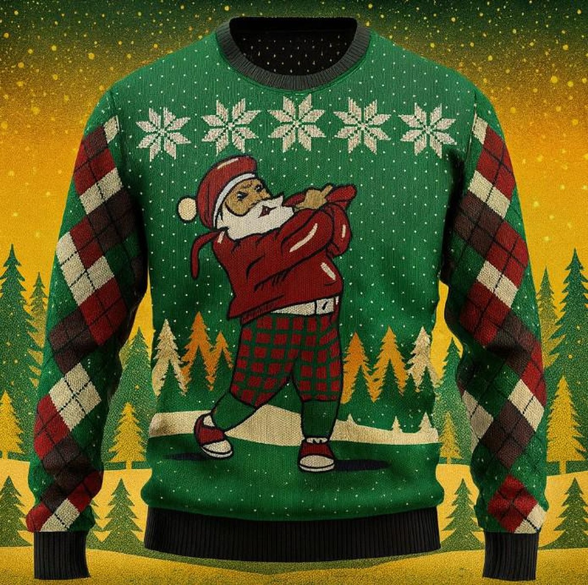 Golfer Santa Green Ugly Christmas Sweater Funny Sports Holiday Knit Jumper