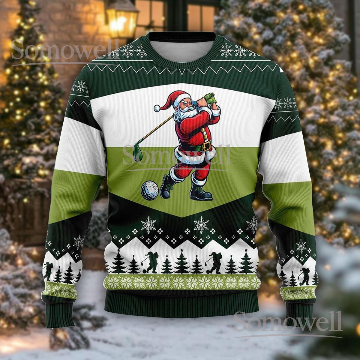 Golfing Santa Ugly Christmas Sweater Funny Golf Player Holiday Party Gift