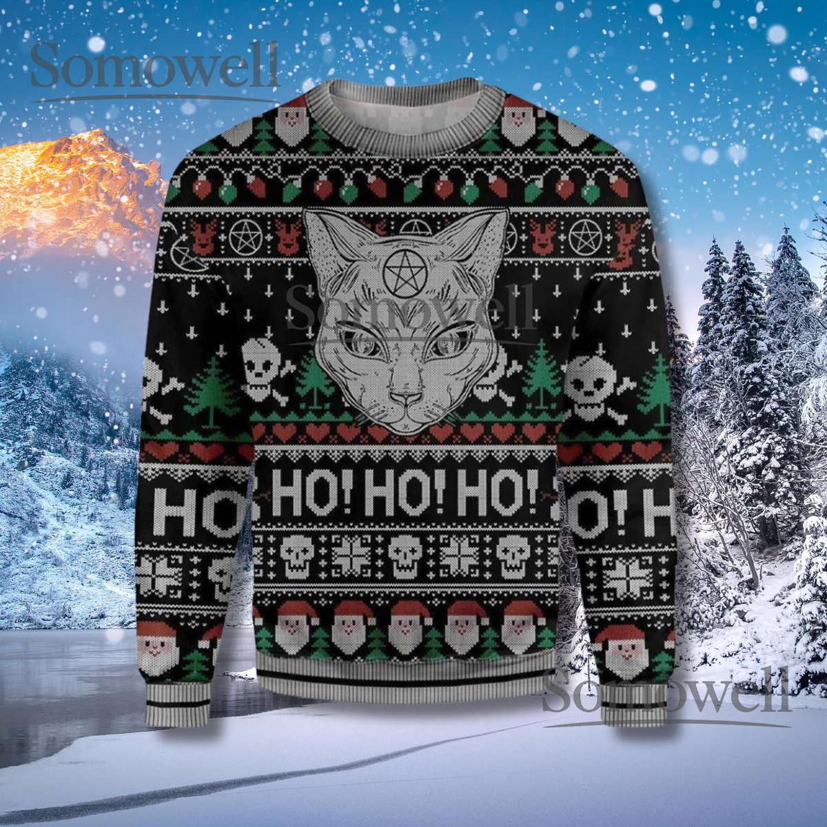 Goth Cat Ugly Christmas Sweater Unisex Skull Knit Jumper