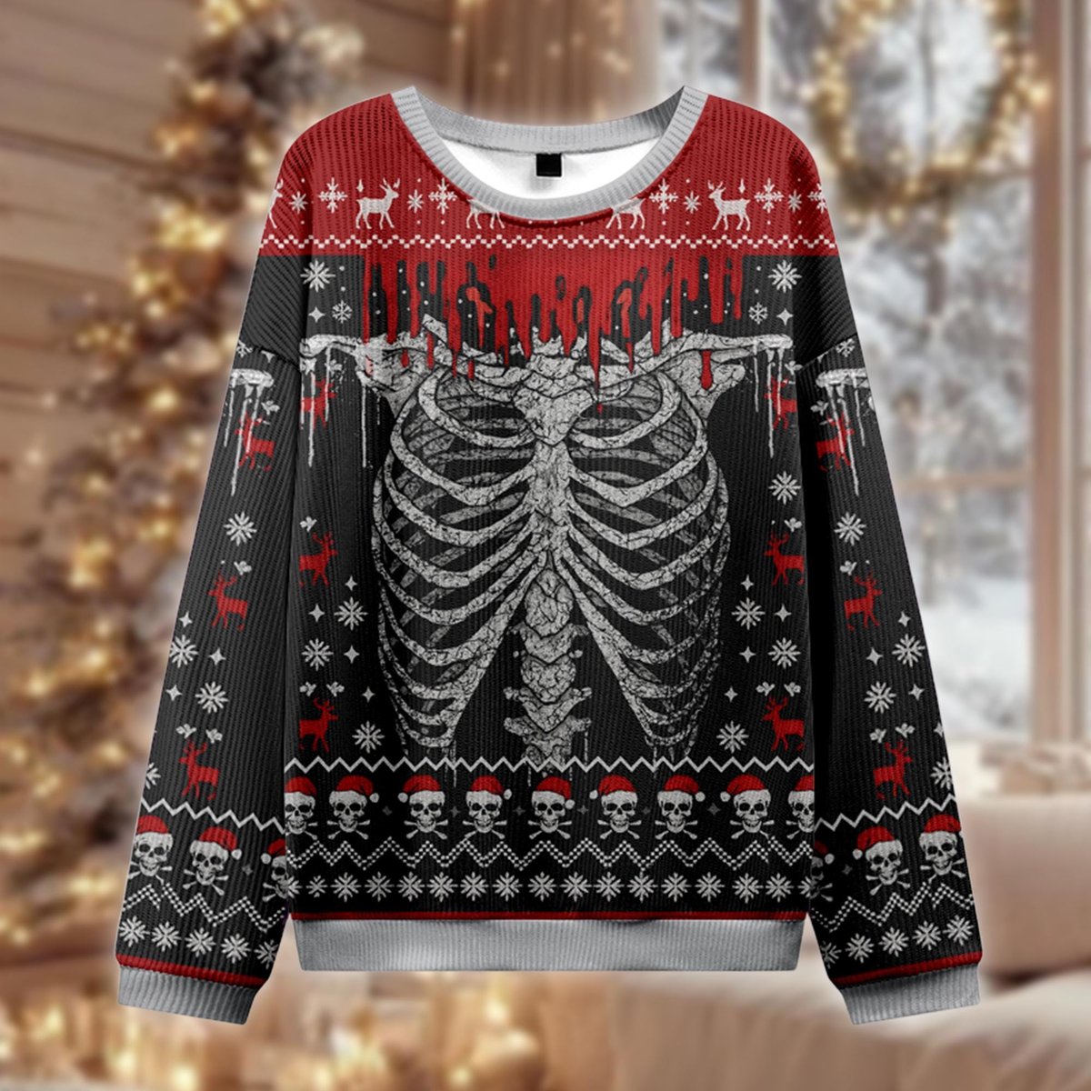 Goth Skeleton Rib Cage Ugly Sweater Horror Bones Bloody Christmas Party Outfit