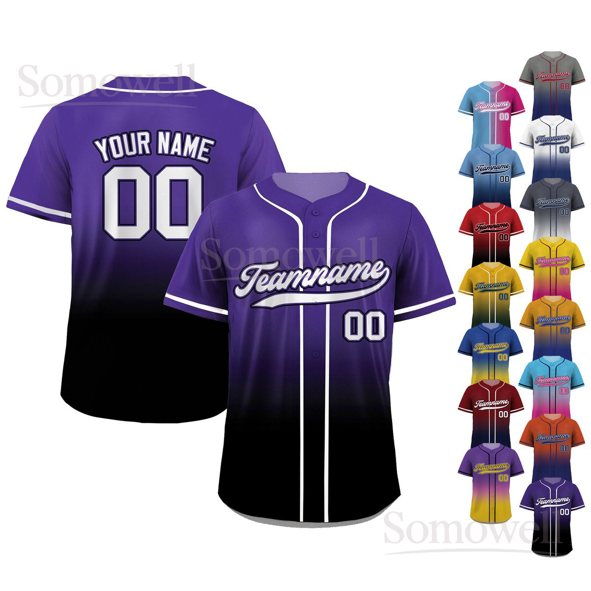 Gradient Custom Baseball Jersey Personalized Team Name and Number Stylish Sportswear for Men Women Youth Multi Color Edition
