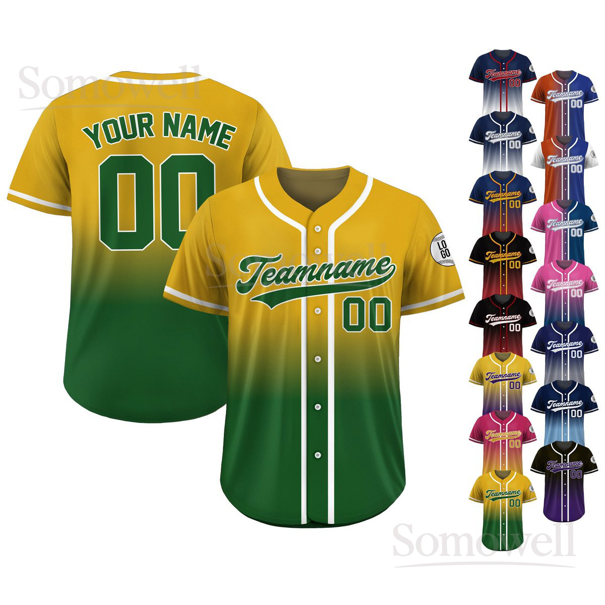 Gradient Custom Baseball Jersey with Teamname Name Number Personalized Ombre Sports Shirt Multi Color Edition