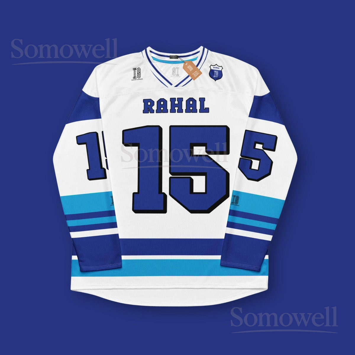 Custom Graham Rahal IndyCar Hockey Jersey Shirt for Racing Fans White and Blue Recycled Polyester Team Racing Sweatshirt
