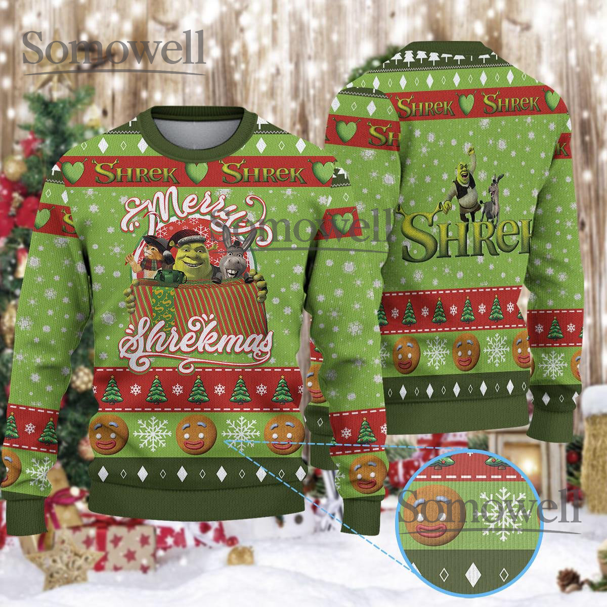 Green Monster Merry Shrekmas Ugly Christmas Sweater Funny Movie Holiday Knit Jumper