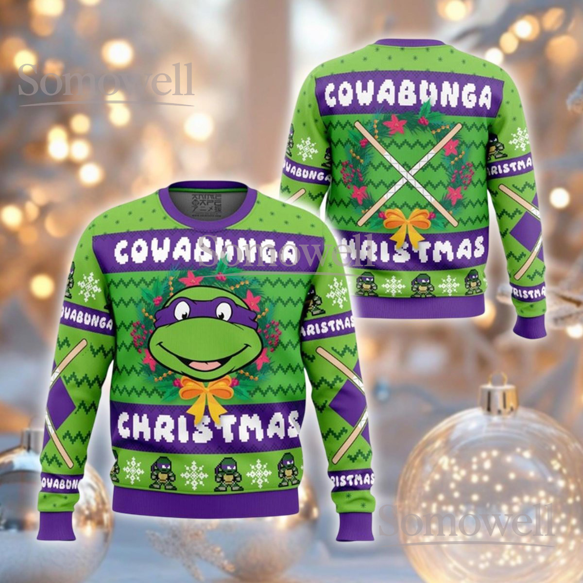 Donatello Cowabunga Christmas Ugly Sweater Funny Ninja Turtle Holiday Gift