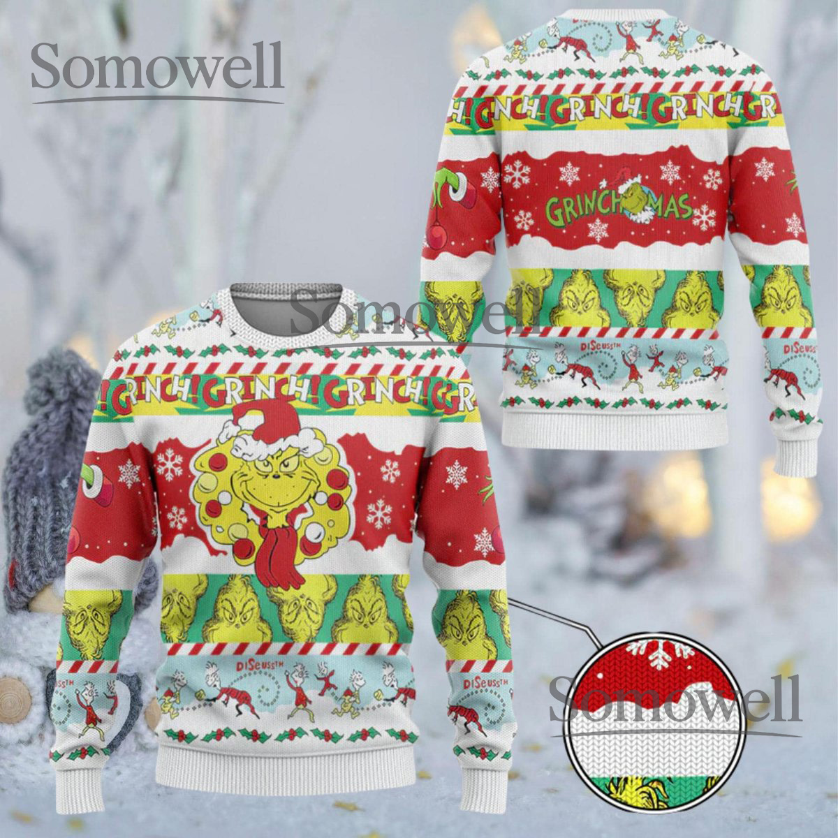 The Grinch Red White Green Grinchmas Ugly Christmas Sweater Funny Holiday Knit Gift