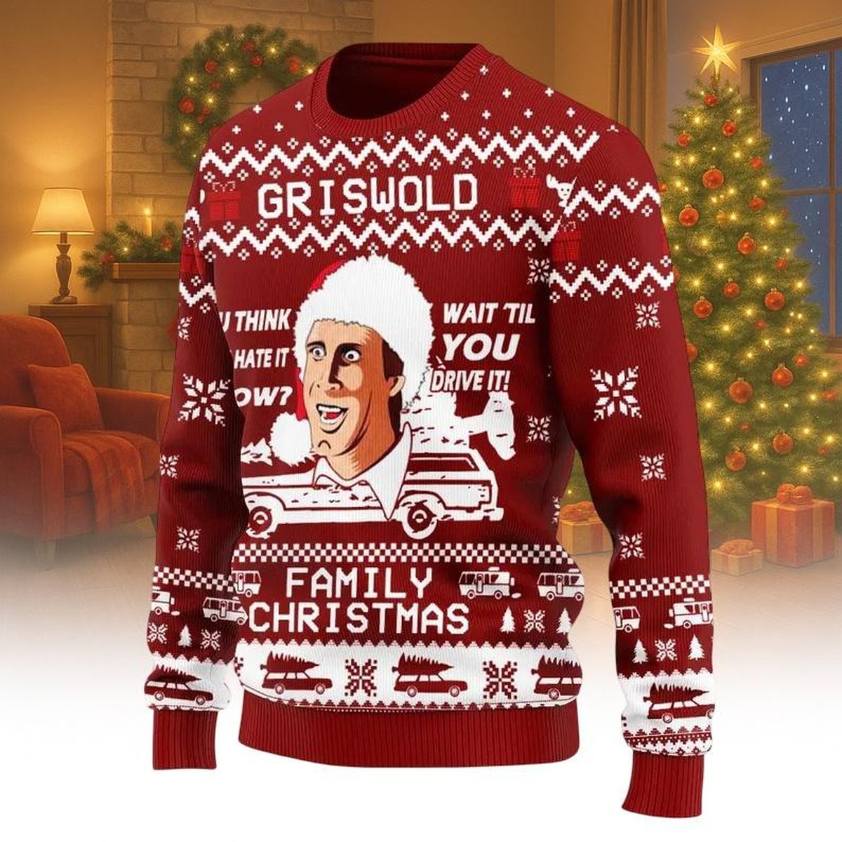 Griswold Family Christmas Ugly Sweater Funny Vacation Movie Red Holiday Jumper