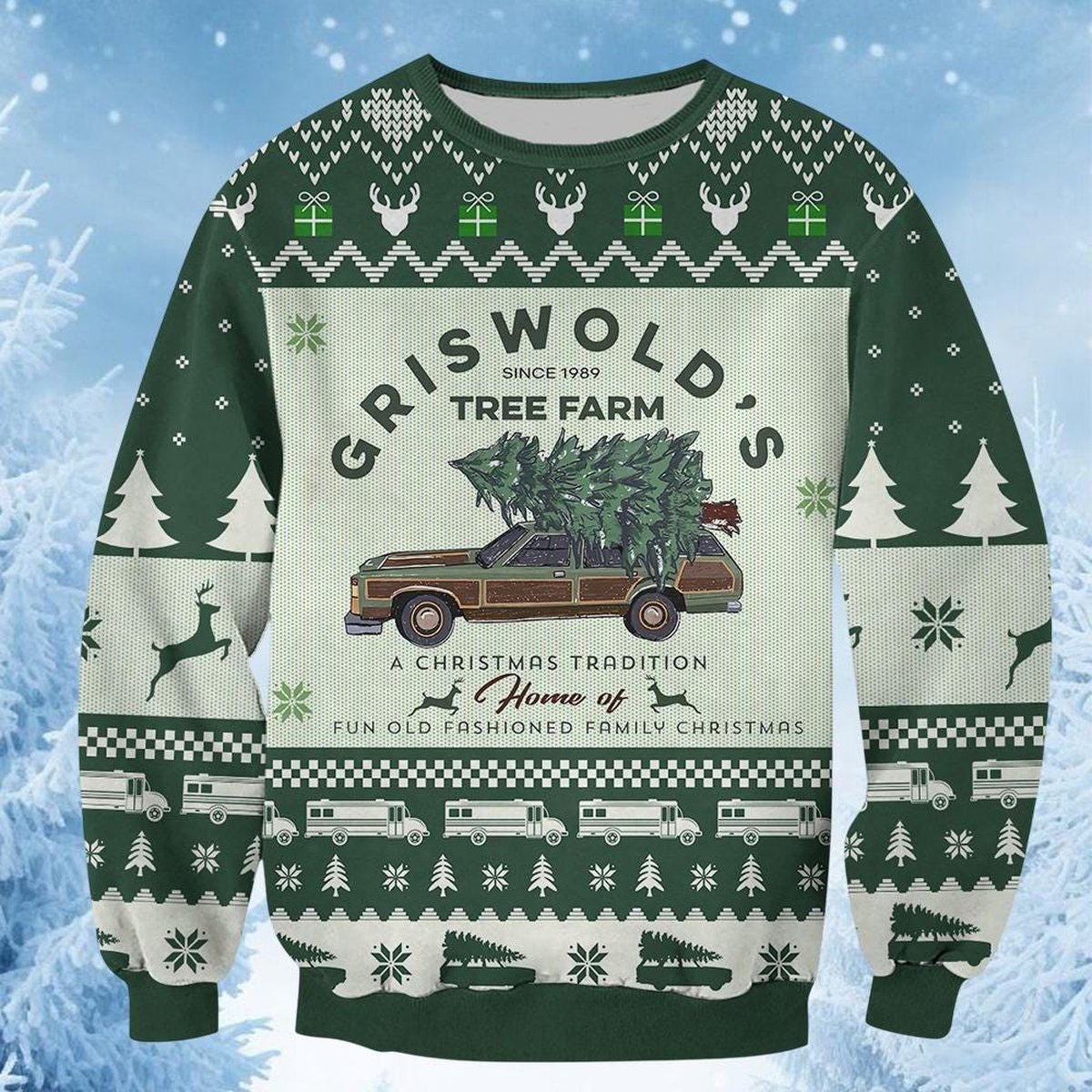 Griswold Family Tree Farm Christmas Sweater Green Holiday Knit