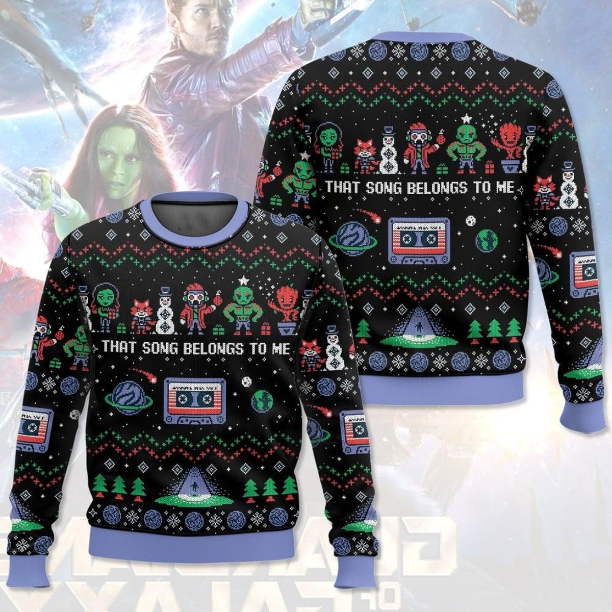 Guardians of the Galaxy Black Ugly Christmas Sweater That Song Belongs to Me Holiday Knit Jumper