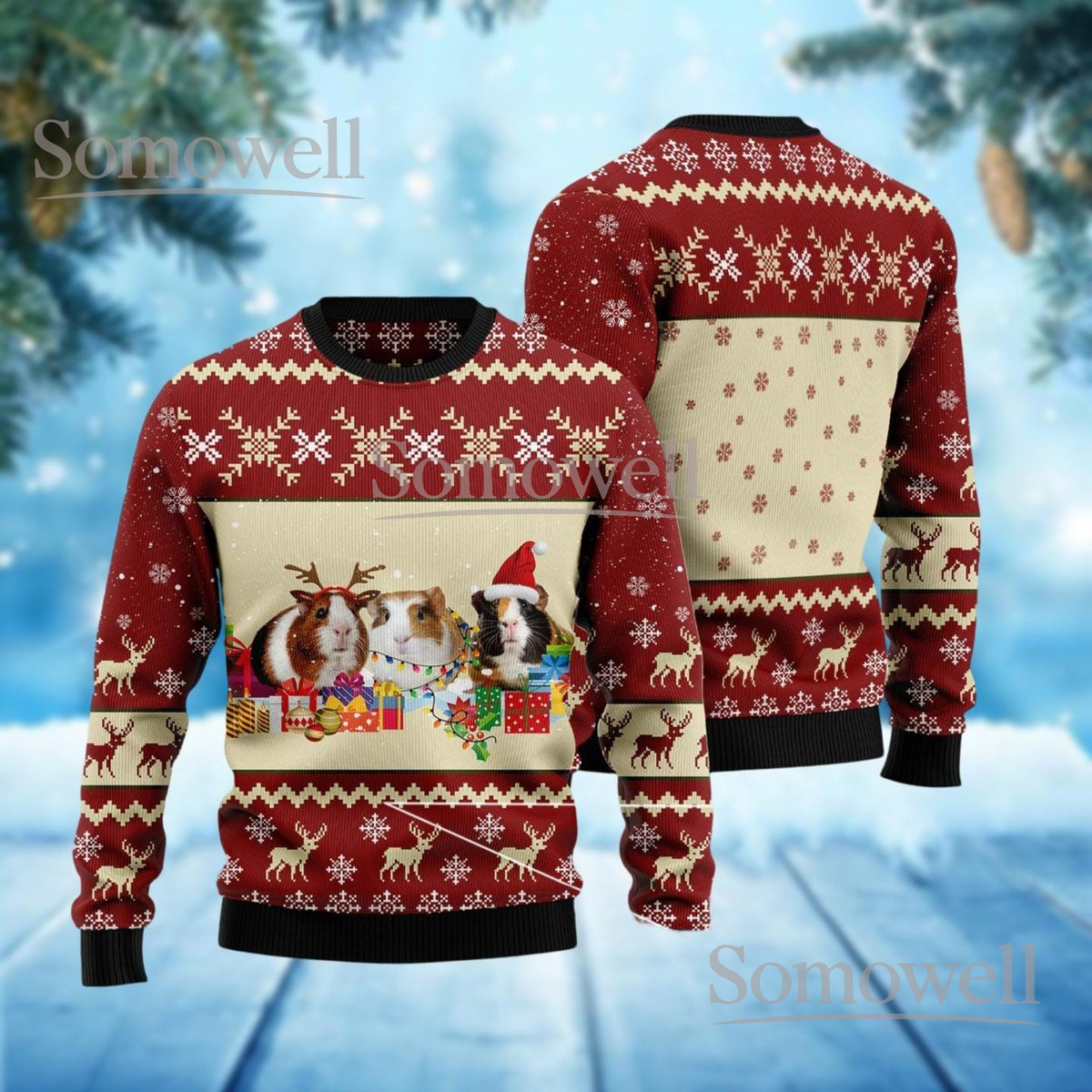 Guinea Pig Red Christmas Ugly Sweater Holiday Knit Jumper Cute Pet Lover Gift